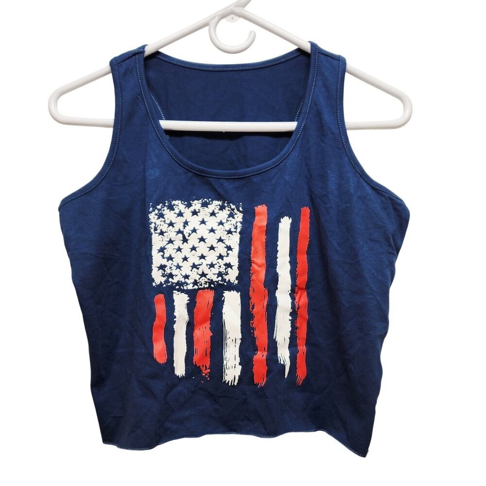 American Flag Graphic Womens Tank Top Size S Blue
